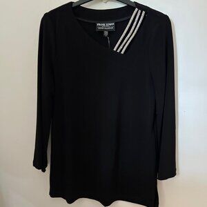 254026 Black Top with Rhinestone strand by FRANK LYMAN